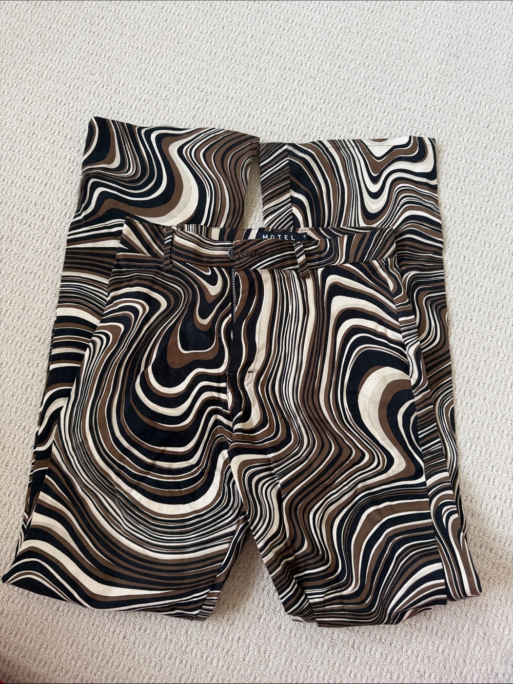 Motel Rocks Brown Black Cream Swirl High-Waist pants